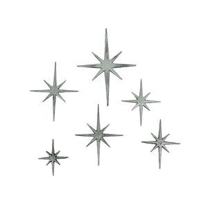 Set Of 6 Metallic Silver Cast Iron Starburst Wall Hangings - Mid Century🤙